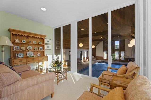 living room featuring tile patterned floors