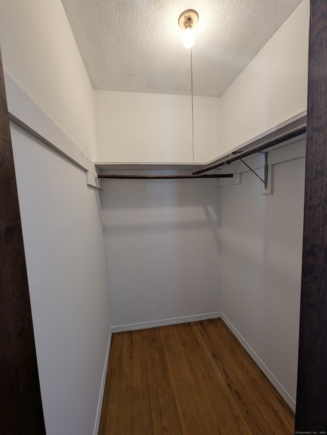 walk in closet with dark wood-type flooring