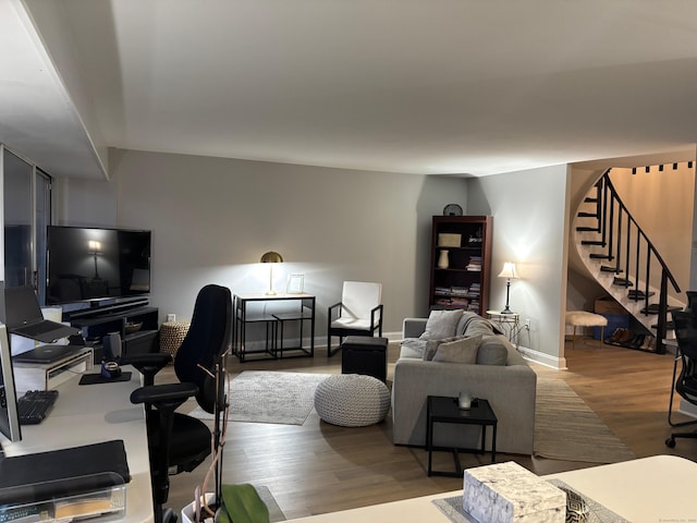 living room with wood-type flooring