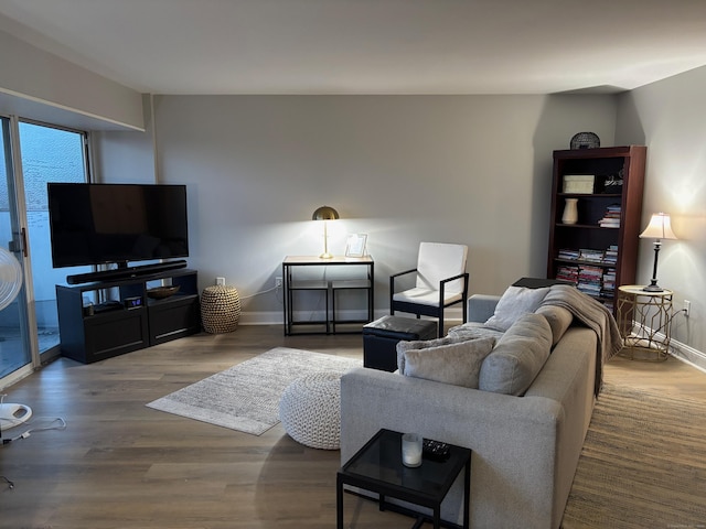 living room with dark wood-type flooring