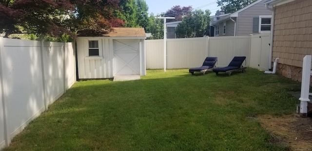 view of yard featuring a shed