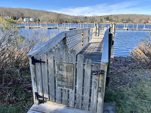 view of dock with a water view