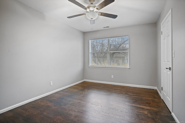 interior space with dark hardwood / wood-style floors and ceiling fan