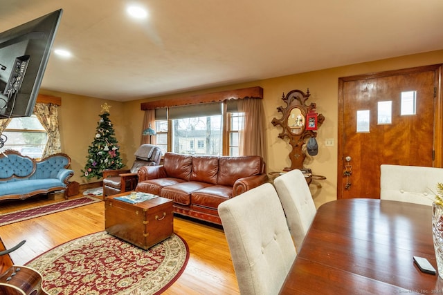 living room with light hardwood / wood-style flooring