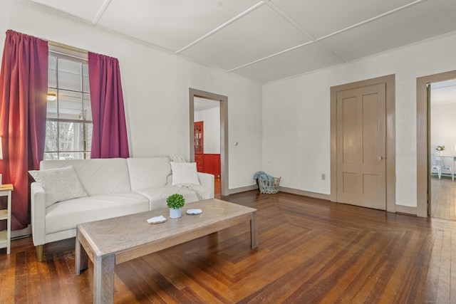 living room with dark hardwood / wood-style floors