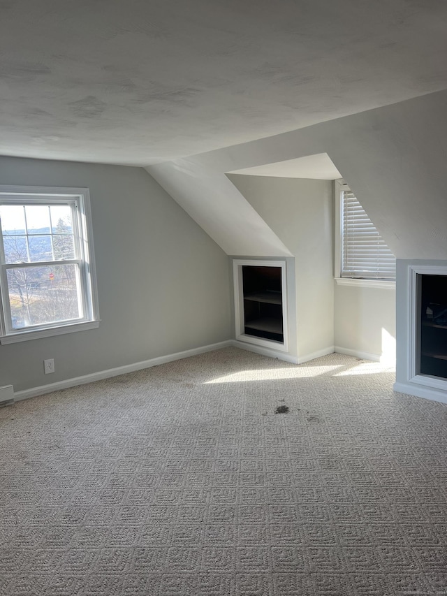 additional living space featuring carpet floors and lofted ceiling