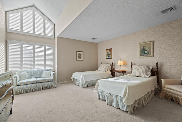 bedroom featuring carpet and a textured ceiling