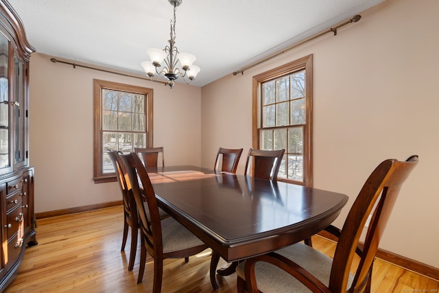 dining area with a notable chandelier and light wood-type flooring