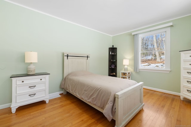 bedroom with light hardwood / wood-style flooring