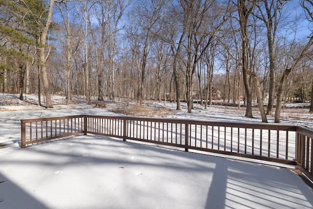 view of snow covered deck