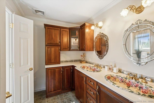 bathroom featuring vanity and crown molding