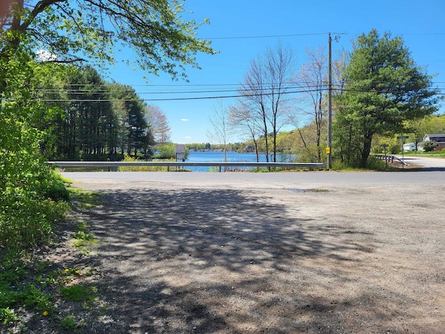 view of road with a water view