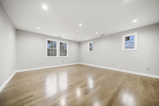 empty room featuring a wealth of natural light and light hardwood / wood-style flooring