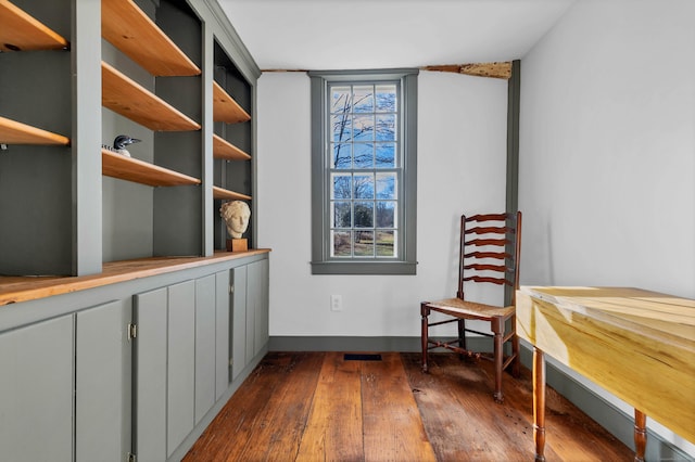 unfurnished room with dark wood-type flooring