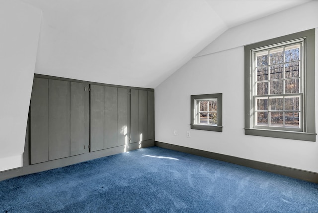 additional living space featuring carpet floors and vaulted ceiling