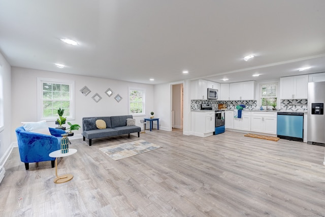 living room featuring light wood-type flooring