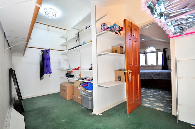 spacious closet featuring dark colored carpet