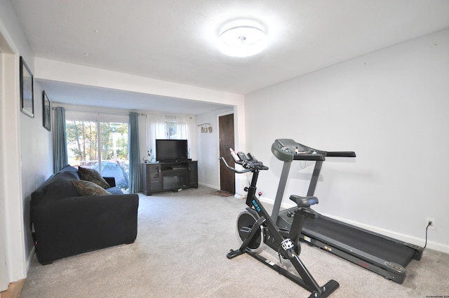 workout area with light colored carpet