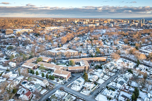 view of aerial view at dusk