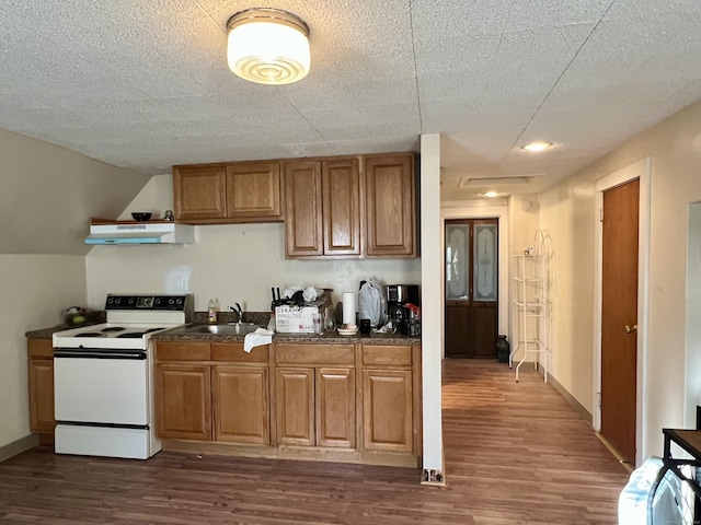 kitchen featuring sink, dark hardwood / wood-style floors, and white electric range