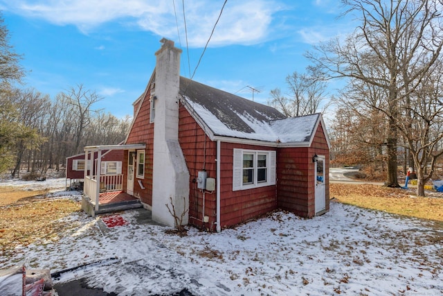 view of snow covered exterior