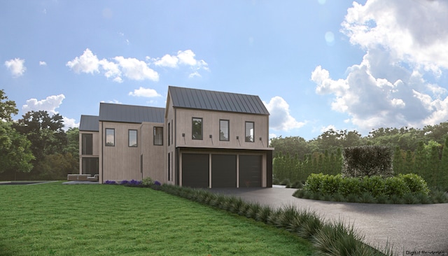 view of front of property featuring a garage and a front yard