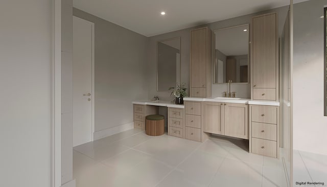 bathroom with tile patterned flooring and vanity