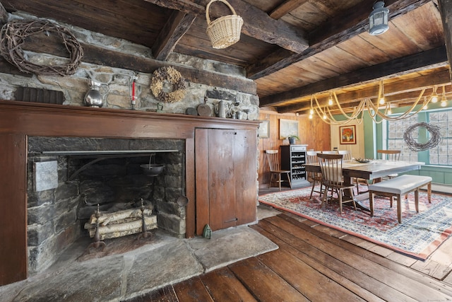 interior space with a fireplace and wood-type flooring