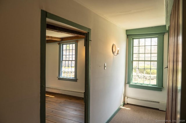 131 Cow Hill Rd, Clinton, CT 06413 - hall featuring baseboard heating, hardwood / wood-style flooring, and baseboards