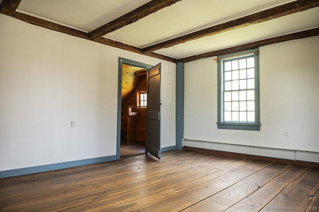 131 Cow Hill Rd, Clinton, CT 06413 - unfurnished room featuring plenty of natural light, hardwood / wood-style flooring, beam ceiling, and a baseboard radiator