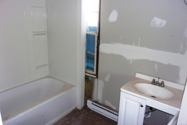 bathroom featuring vanity and baseboard heating