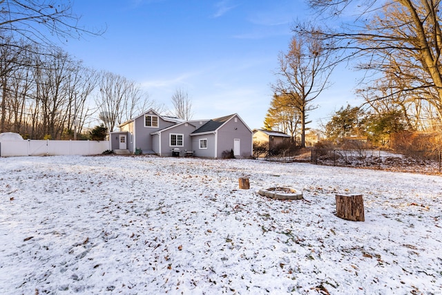 view of snow covered property