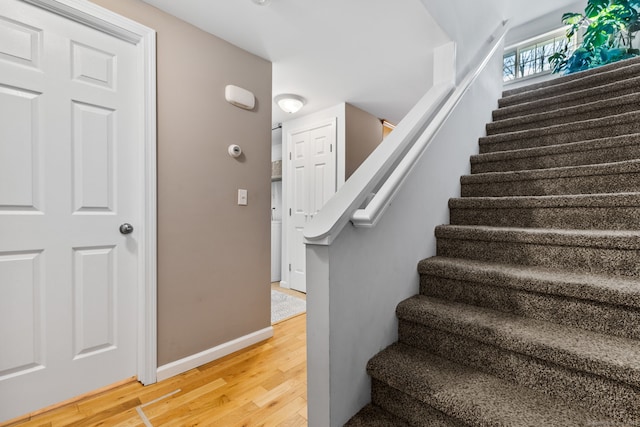 stairway with wood-type flooring