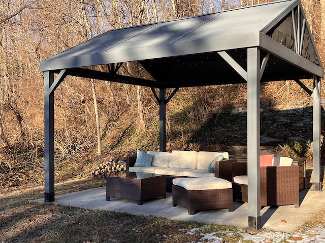 view of patio / terrace with a gazebo and an outdoor hangout area