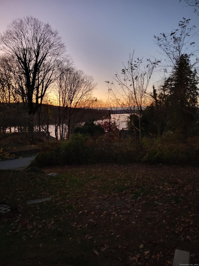 yard at dusk with a water view