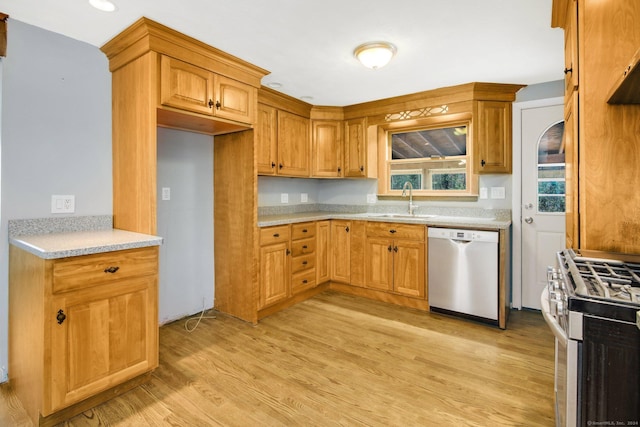 kitchen featuring sink, stainless steel appliances, and light wood-type flooring