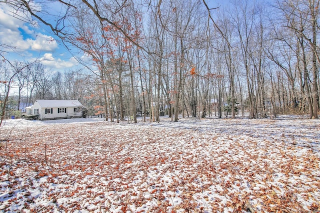 view of yard layered in snow