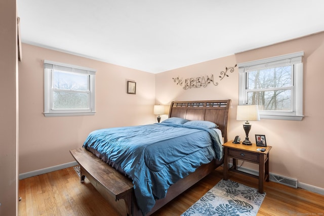 bedroom featuring hardwood / wood-style floors and multiple windows