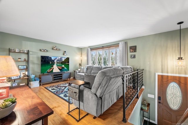 living room with hardwood / wood-style flooring