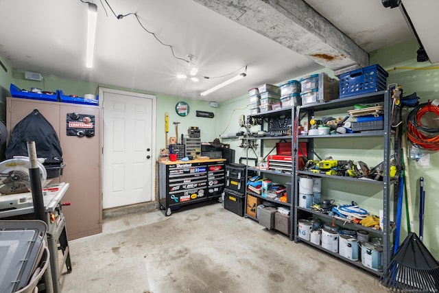 garage featuring a workshop area