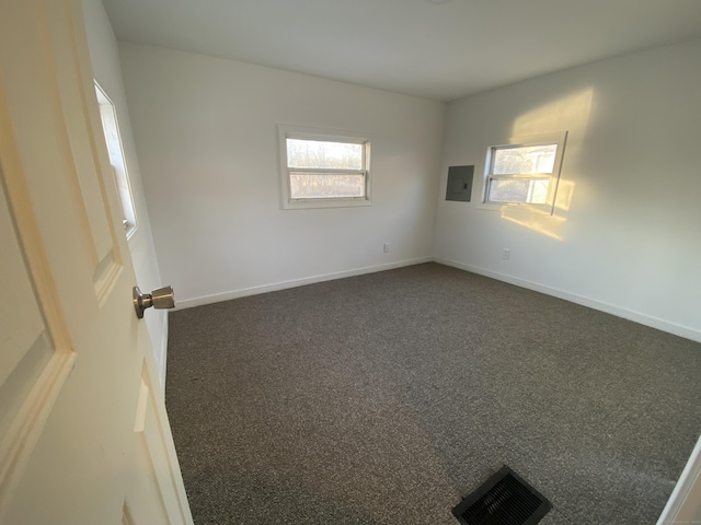 carpeted spare room featuring electric panel