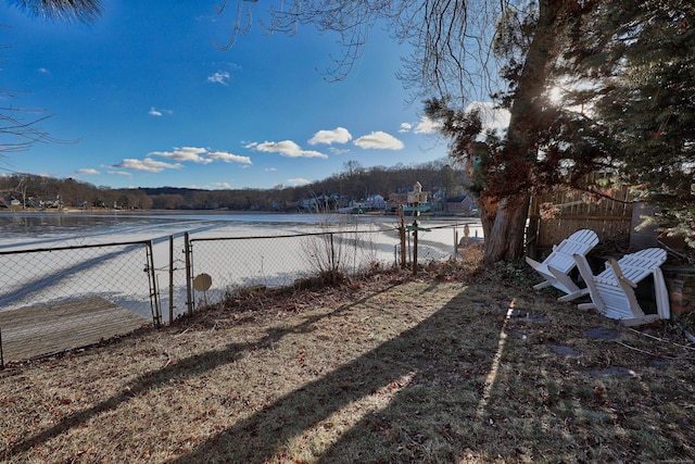 view of yard with a water view