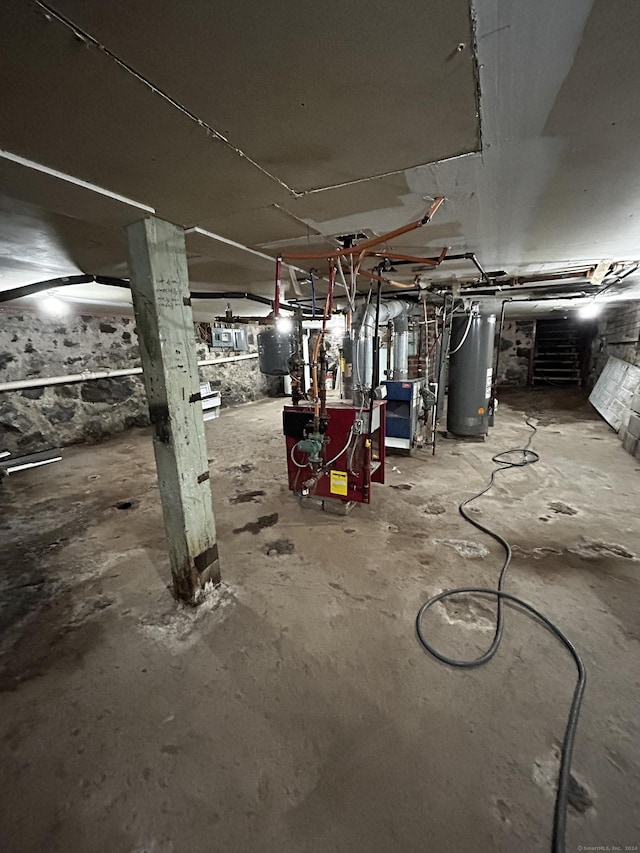 basement with water heater