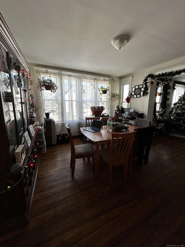 dining room with dark hardwood / wood-style flooring