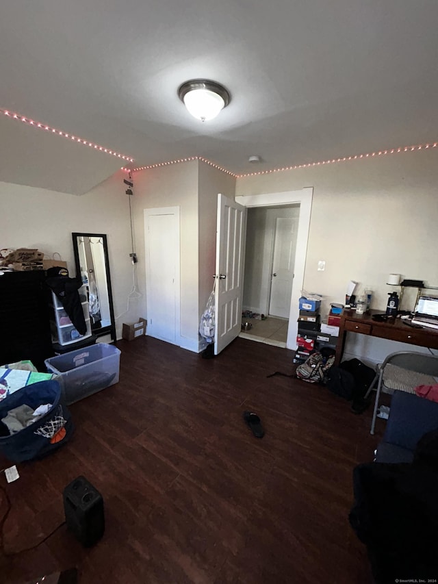 interior space with dark hardwood / wood-style floors