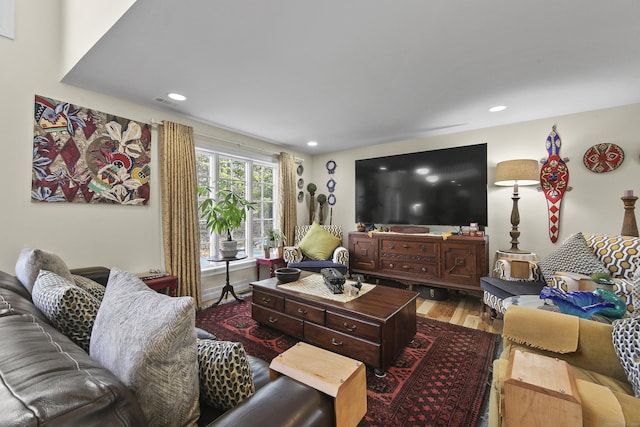 living room with hardwood / wood-style floors