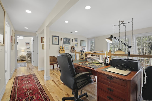 office space featuring light hardwood / wood-style floors