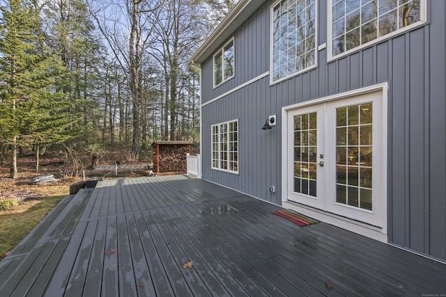 wooden terrace with french doors