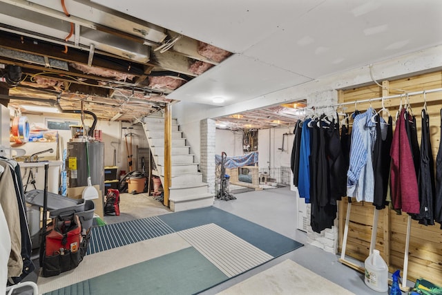 basement featuring water heater