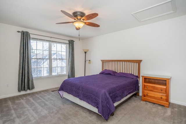 bedroom with carpet flooring and ceiling fan